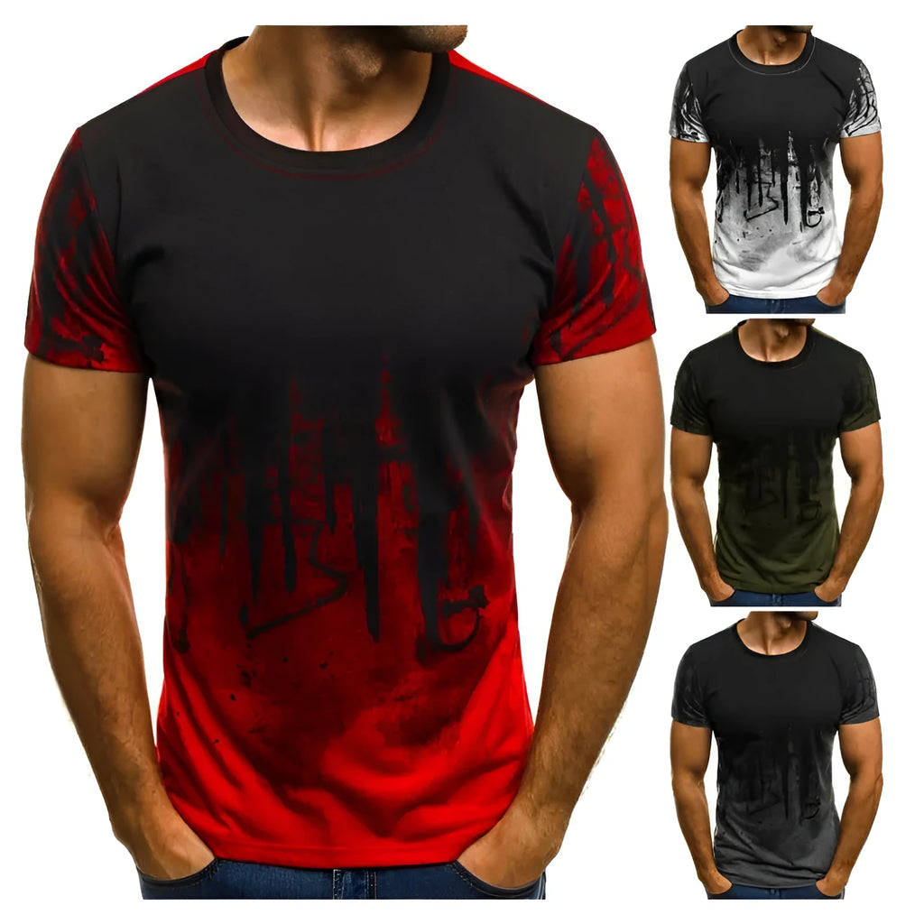 Printed t-shirt in green colour showing front view with short sleeves on model