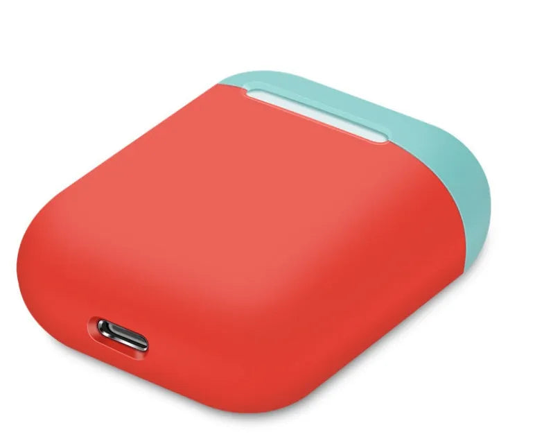 Silicone protective cover for Apple AirPods charging case in a split style design, shown in a selection of colours.