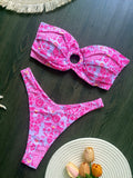 Women's creative print backless split swimsuit in quick-drying polyester with cotton lining, available in sizes S M L