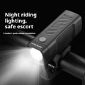 USB rechargeable bicycle headlight with quick release strap mount showing LED light
