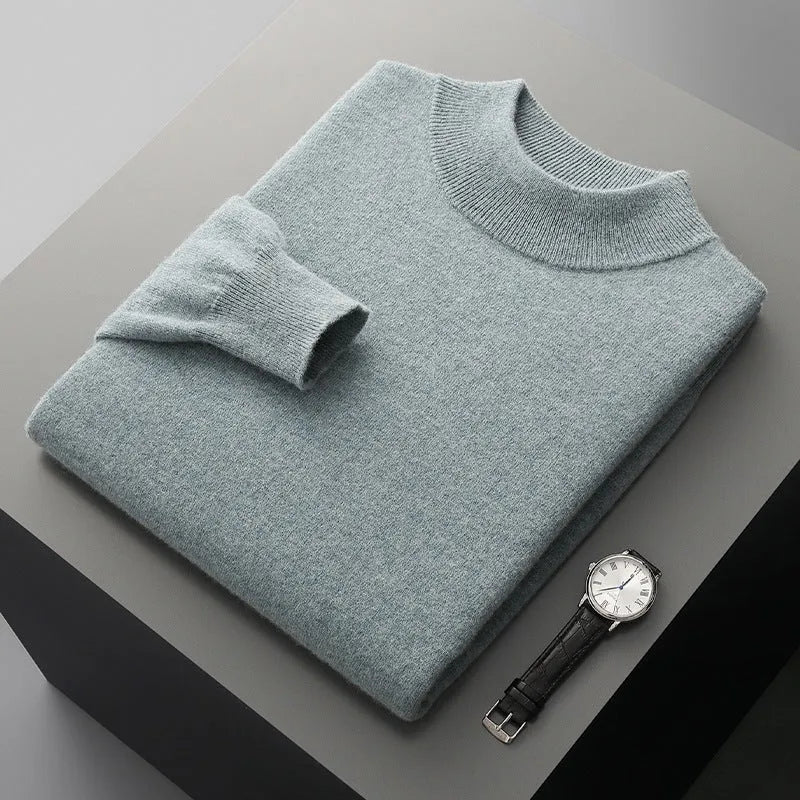 Men's half-collar thin wool pullover in fine-yarn knit, long sleeves, available in multiple colours