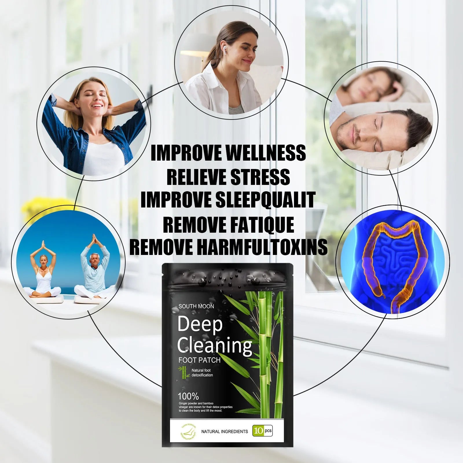 Natural foot patch detox pack of 10 patches for physical stress relief and fatigue reduction