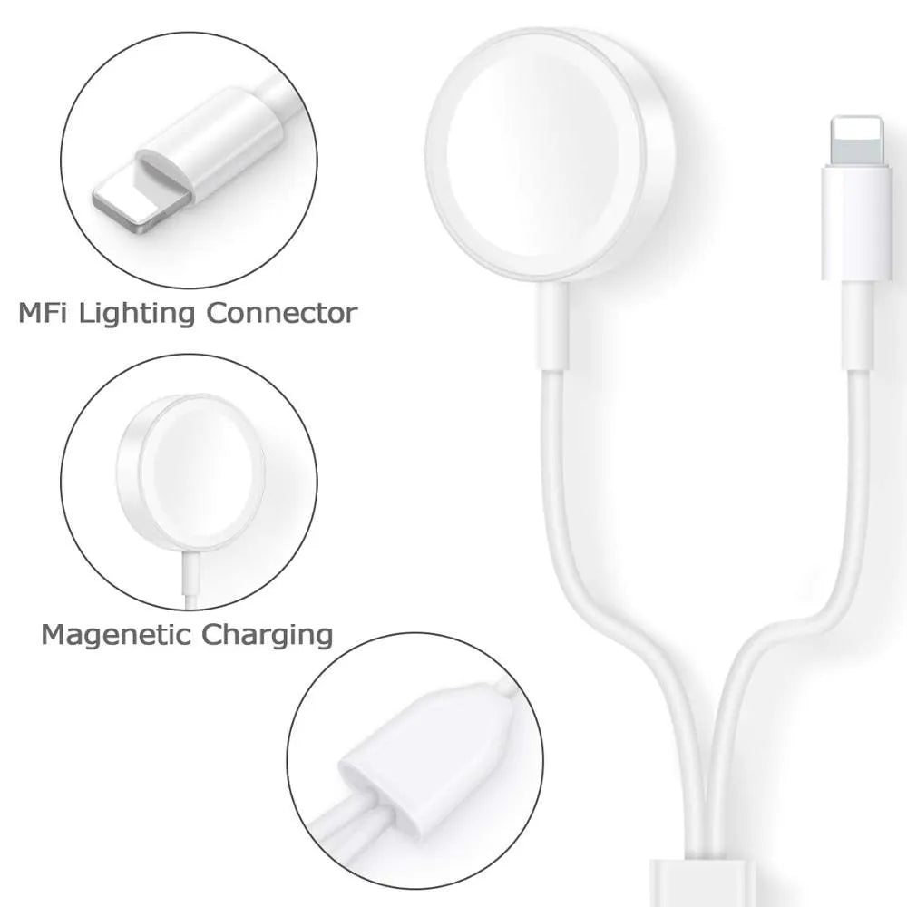 White two-in-one wireless watch charger with USB interface