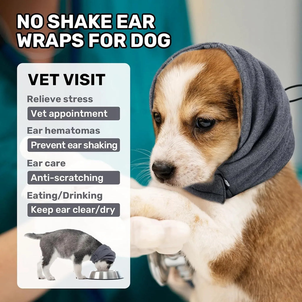 Dog calming hoodie with adjustable ear wraps for noise protection and anxiety relief, gray, size M