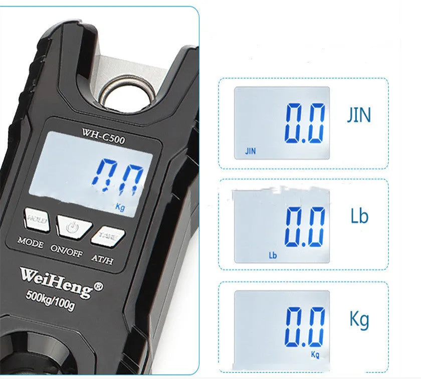 Electronic crane scale with digital display and backlight for weighing up to 500kg in black colour