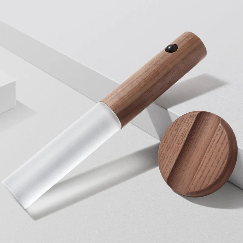 Smart sensor LED desk lamp in solid wood and glass on a wooden table