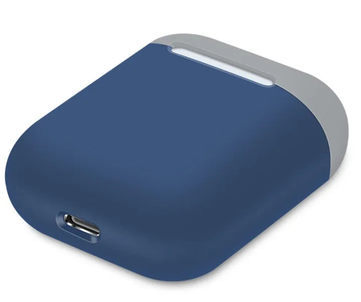 Silicone protective cover for Apple AirPods charging case in a split style design, shown in a selection of colours.