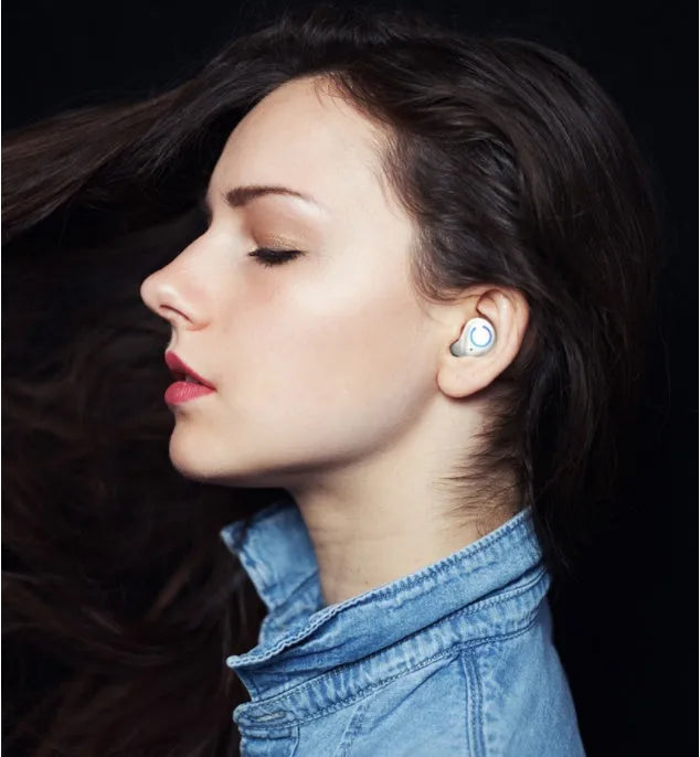 Black and white M18 true wireless in-ear stereo headphones with charging case