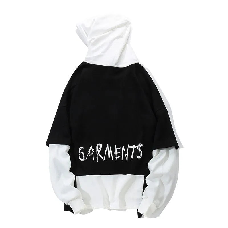Autumn men graffiti oversize cotton hoodie in Black with round neck, front view