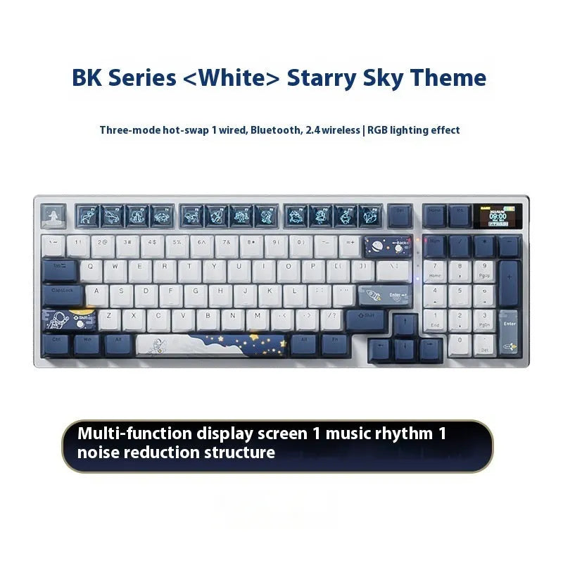 Wireless mechanical keyboard with RGB backlighting in a dark background