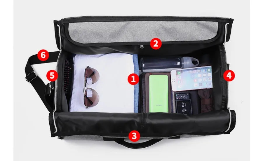 A medium-sized cylindrical travel bag in Oxford cloth, shown in black, featuring a zipper opening.