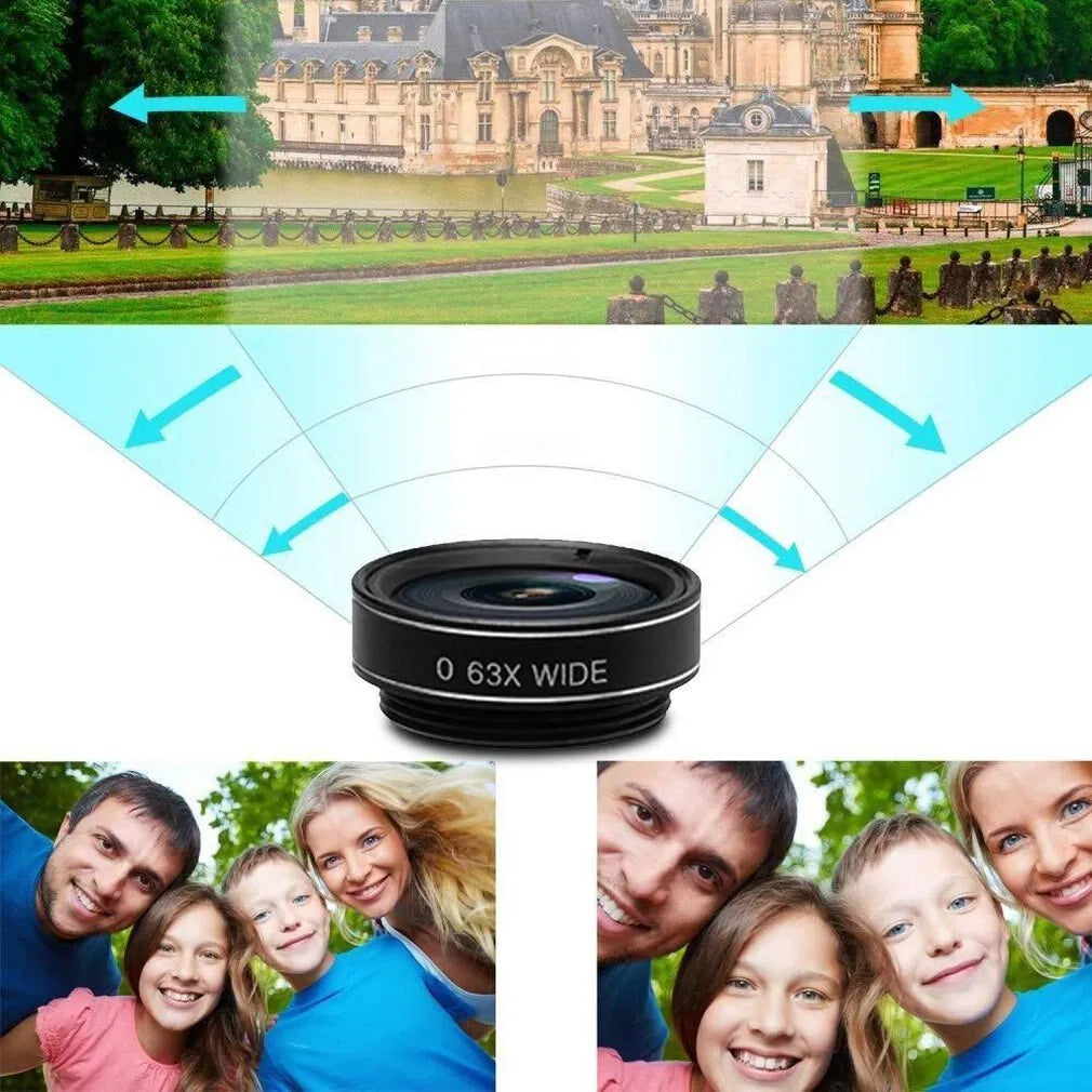 Black ten-in-one smartphone fisheye lens kit with aluminium-magnesium alloy housing and HD glass optics