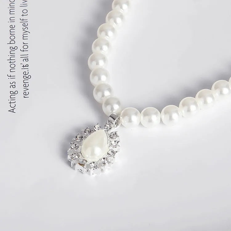 Pearl necklace set for women with alloy drop pendant and water wave chain in photo color