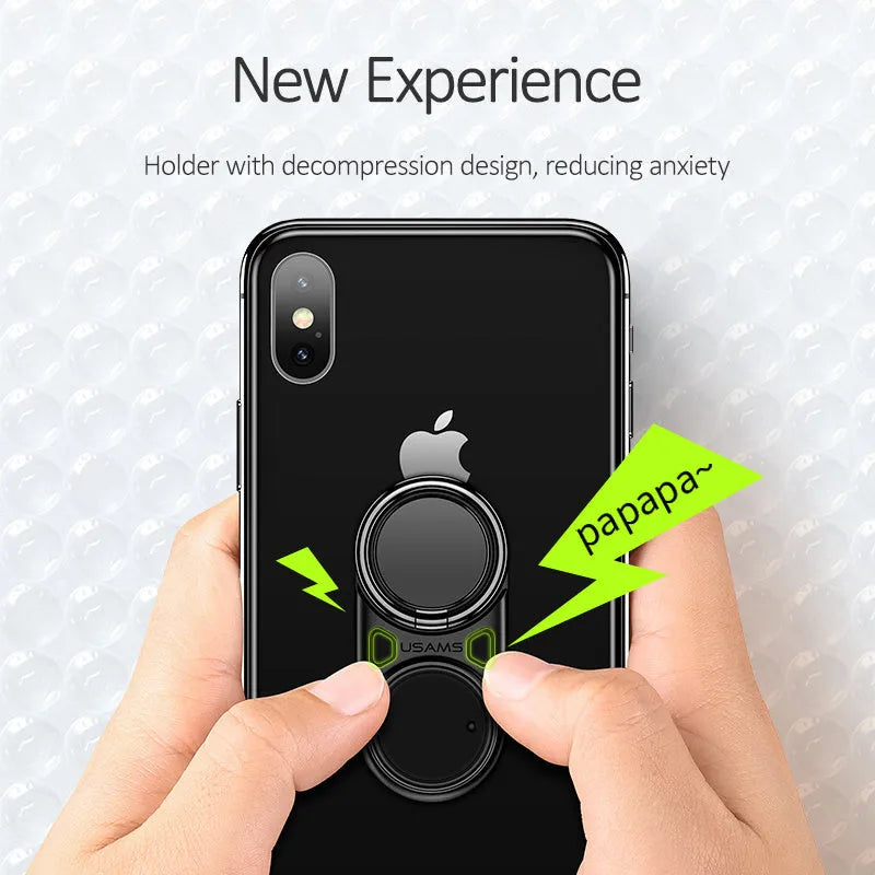 Multifunctional rotating mobile phone holder on a desk showing 360-degree swivel, adjustable angle, in Black colour
