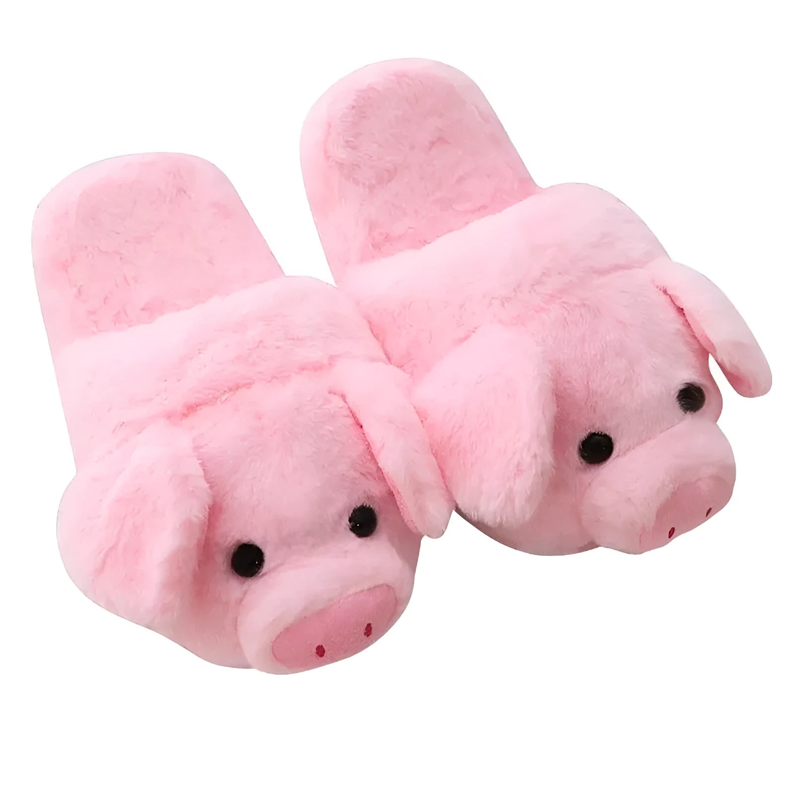 Pink pig-shaped plush floor slippers with PP cotton filling on a plain background
