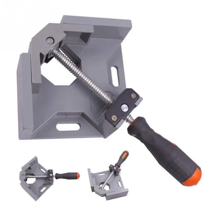 Die-cast aluminium alloy 90 degree right angle welding clamp with chrome-plated rod and anti-slip rubber handle, 70mm max opening