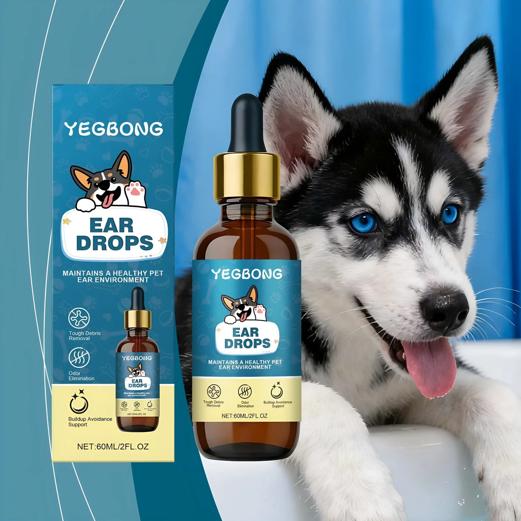 60ml bottle of dog ear care drops with chamomile extract for gentle pet ear cleaning
