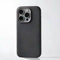 Genuine leather MagSafe magnetic iPhone case with alloy metal lens surround in black colour
