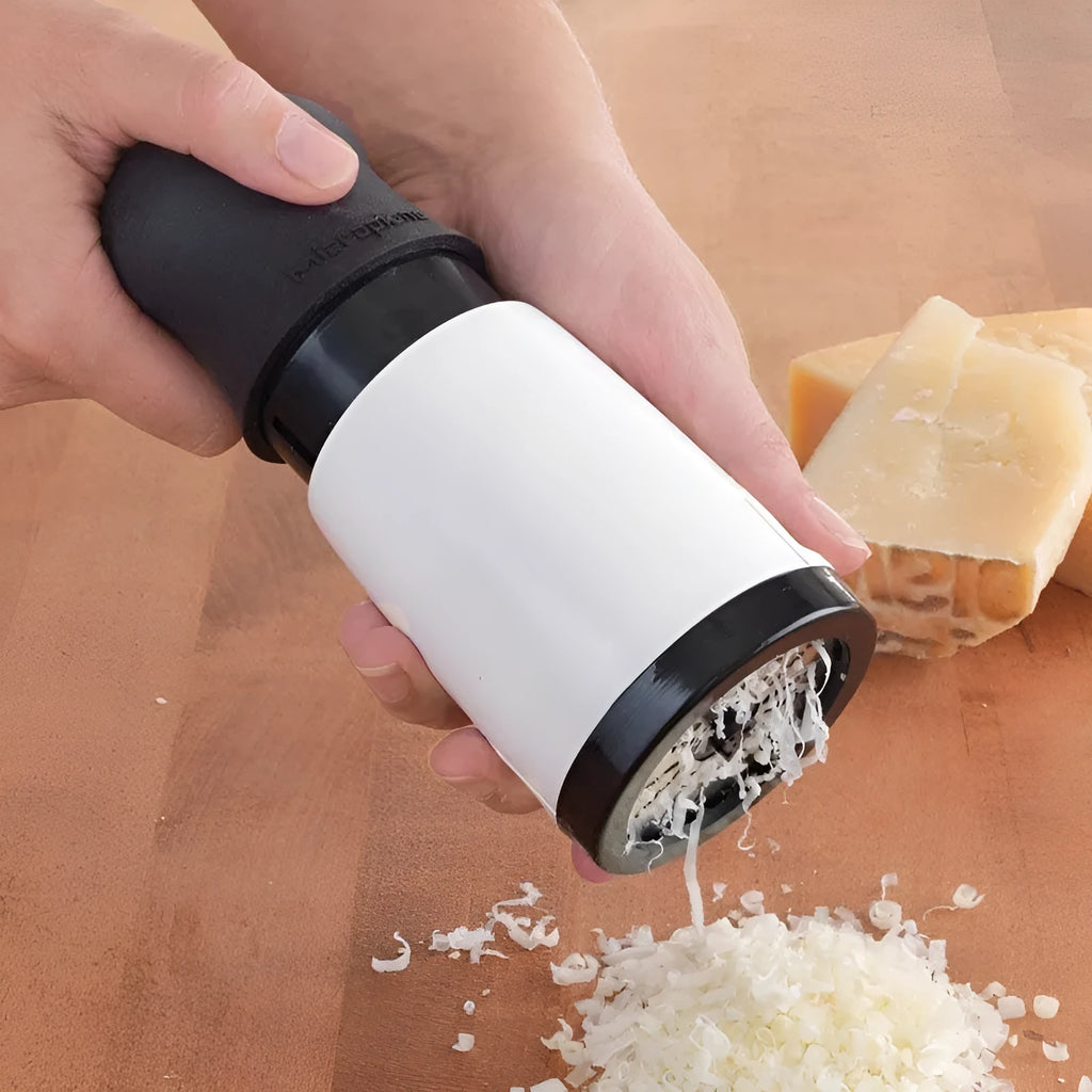 Stainless steel rotary cheese grater with 2 blades, black and white, 17 x 7.3cm handheld chocolate grinder