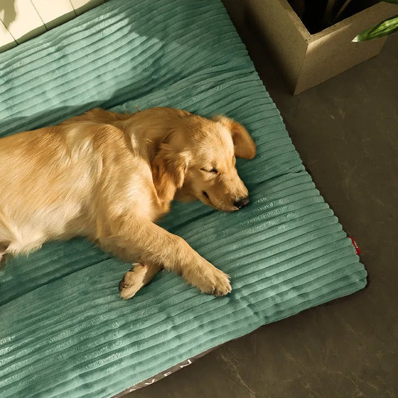 Green removable washable cut velvet pet dog bed kennel mat with PP cotton filling for dogs up to 100 kg