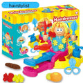 DIY kindergarten educational colour mud play set with four themed boxes including BBQ, burger, ice cream, and hairstylist