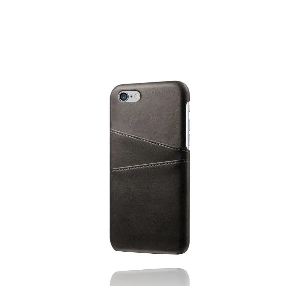 Non-Apple branded back cover phone case in black with crazy horse leather texture