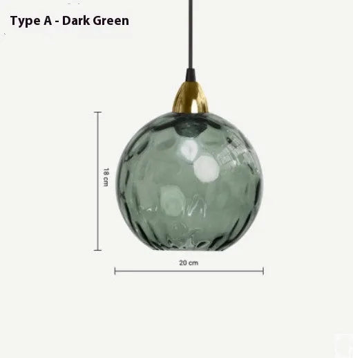 Nordic style pendant lamp with coloured water-wave textured glass ball shade