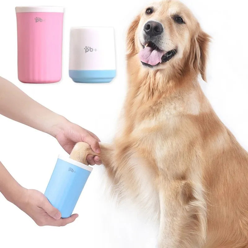 Pet footbath foot cleansing cup in Cherry Pink with soft silicone brushes for cleaning dog or cat paws