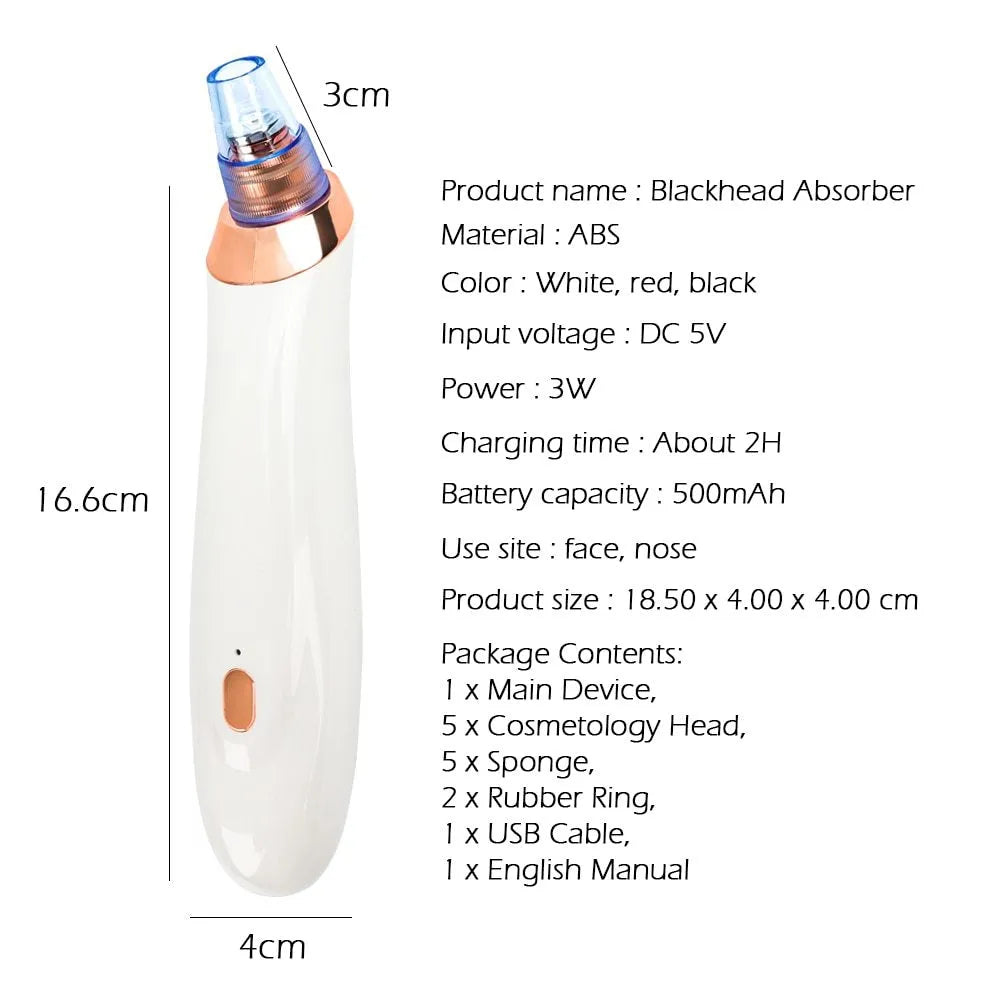 Electric blackhead remover pore cleaner with five nozzle attachments in handheld design