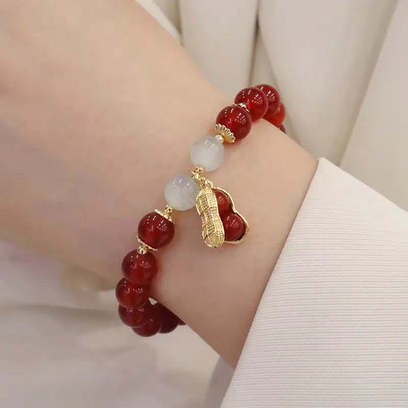 Chinese style bamboo leaf glass bracelet for women with manual craftsmanship.