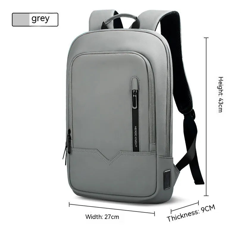 Gray business lightweight multifunctional backpack with USB port for men, Oxford cloth, solid colour