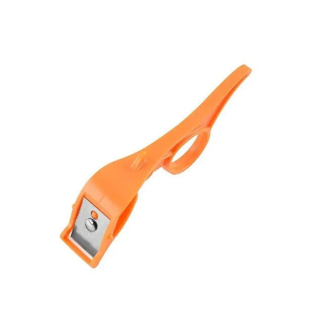 Multifunctional finger ring fruit peeler with stainless steel blade in orange, blue, and pink colours