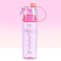 Green portable sports mist spray cup with handle, leakproof lid, and visible scale, shown next to a black version.