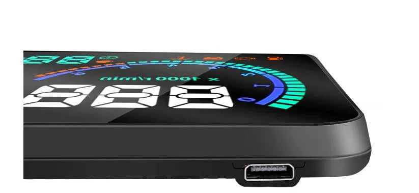 Black car head up display with 5.5-inch LED screen on dashboard showing speed and fuel data