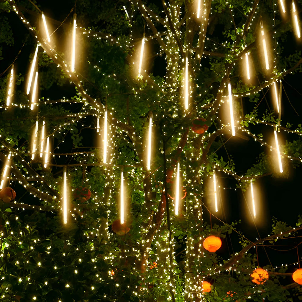 LED meteor rain lantern garden light with PC tube, eight flashing modes, 30cm size, warm white colour, EU plug