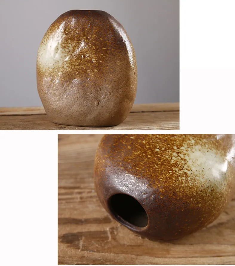 Ceramic small vase glazed pottery Japanese style ornament six colour options direct sales