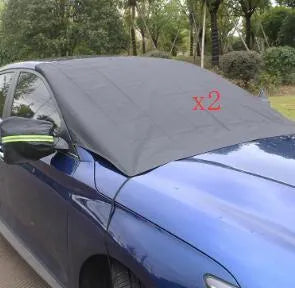 Car windshield snow cover 210x120cm waterproof polyester taffeta black silver with reflective bar and magnets