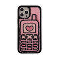 Pink towel-textured embroidered TPU back cover case for iPhone.