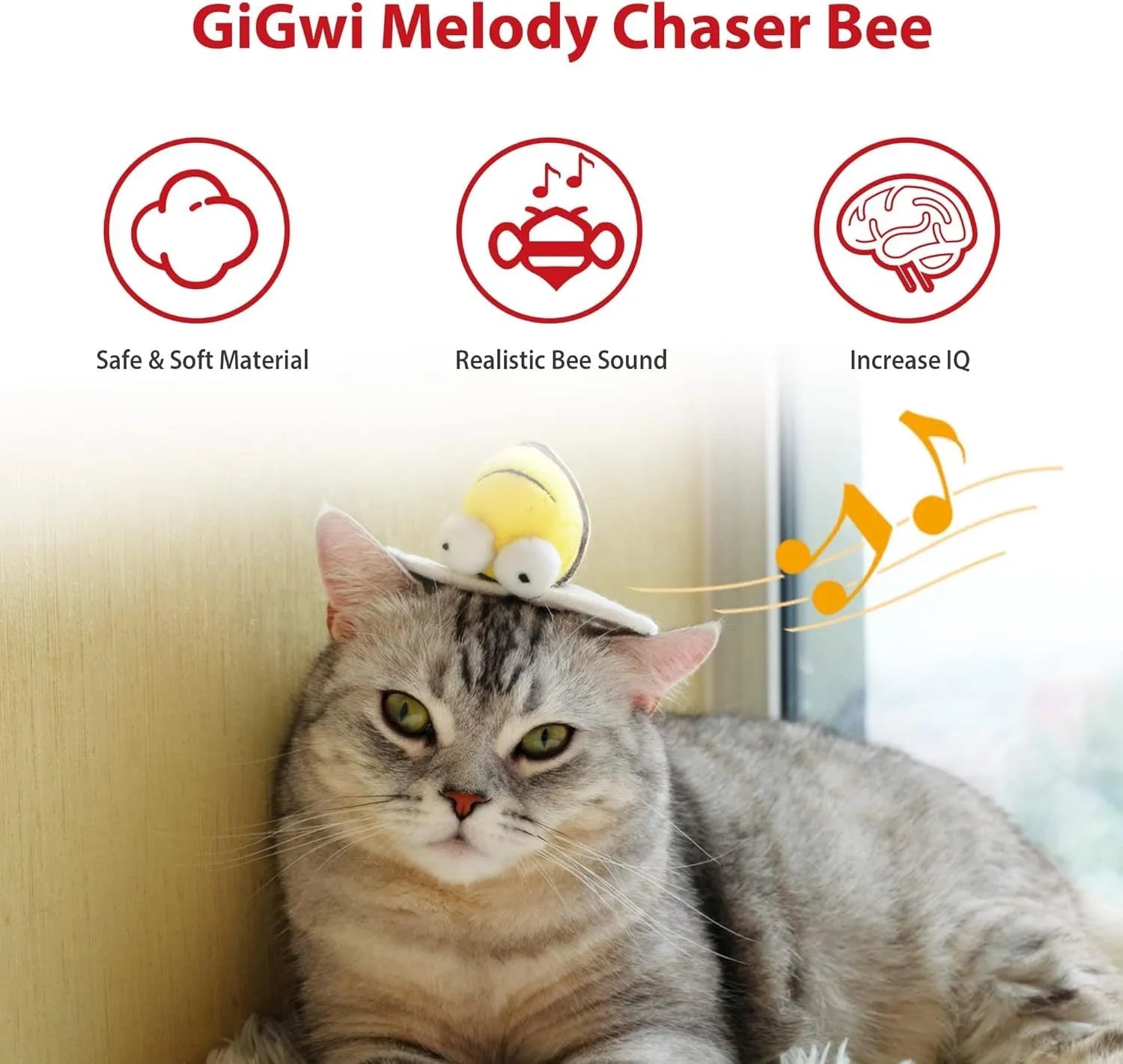 Yellow bee-shaped electronic cat toy with flannelette fabric and motion-activated squeaking