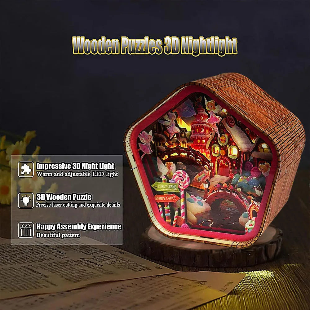 3D wooden carved night light bedside ornament in American style with carved detail