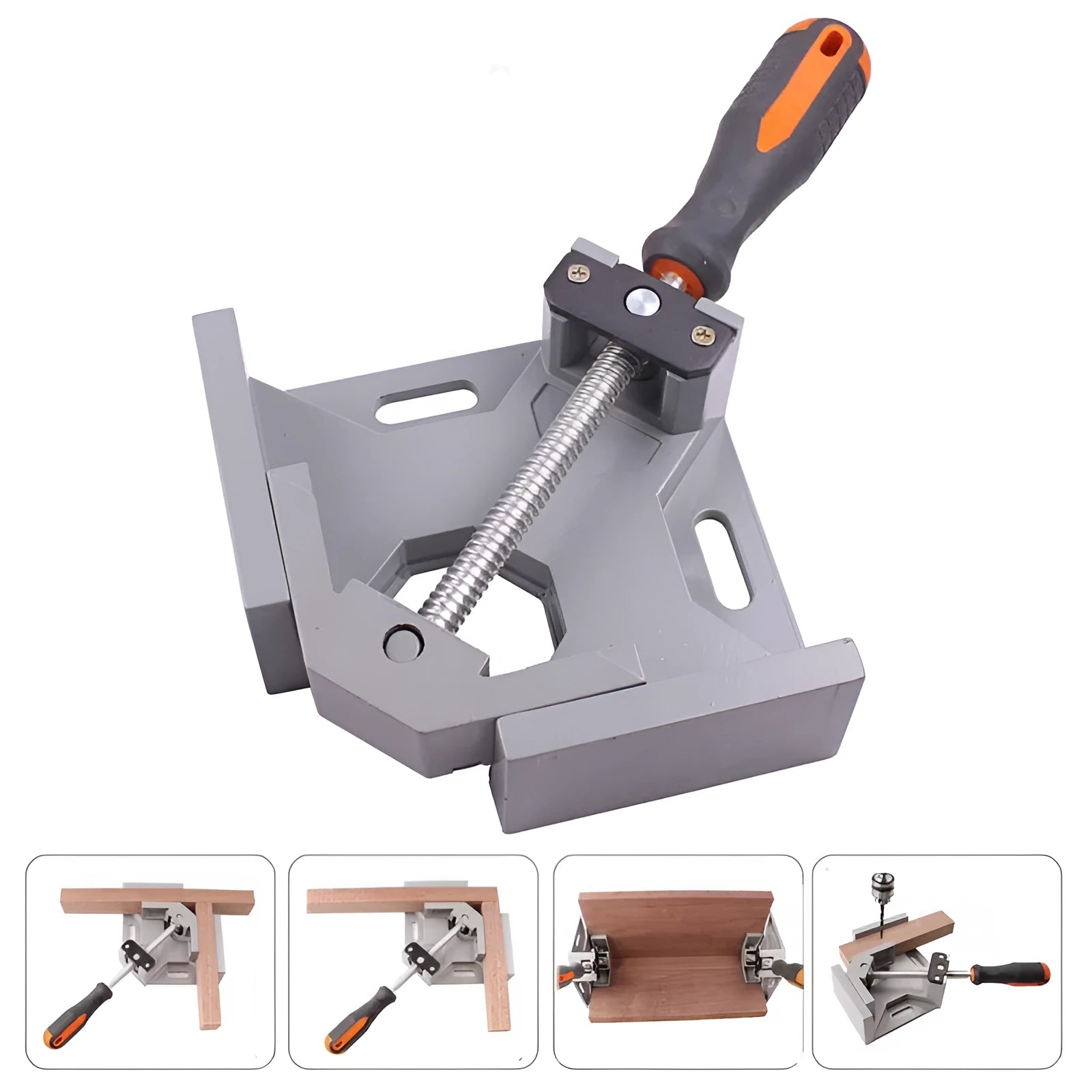 Die-cast aluminium alloy 90 degree right angle welding clamp with chrome-plated rod and anti-slip rubber handle, 70mm max opening