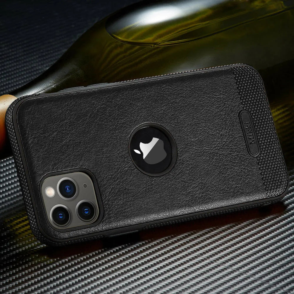 Anti-drop phone case TPU leather back cover for Apple iPhone – black or brown solid colour