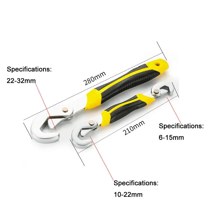 2pcs adjustable repair socket wrench set, 6-32mm, CR-V chrome vanadium steel, polished chrome finish