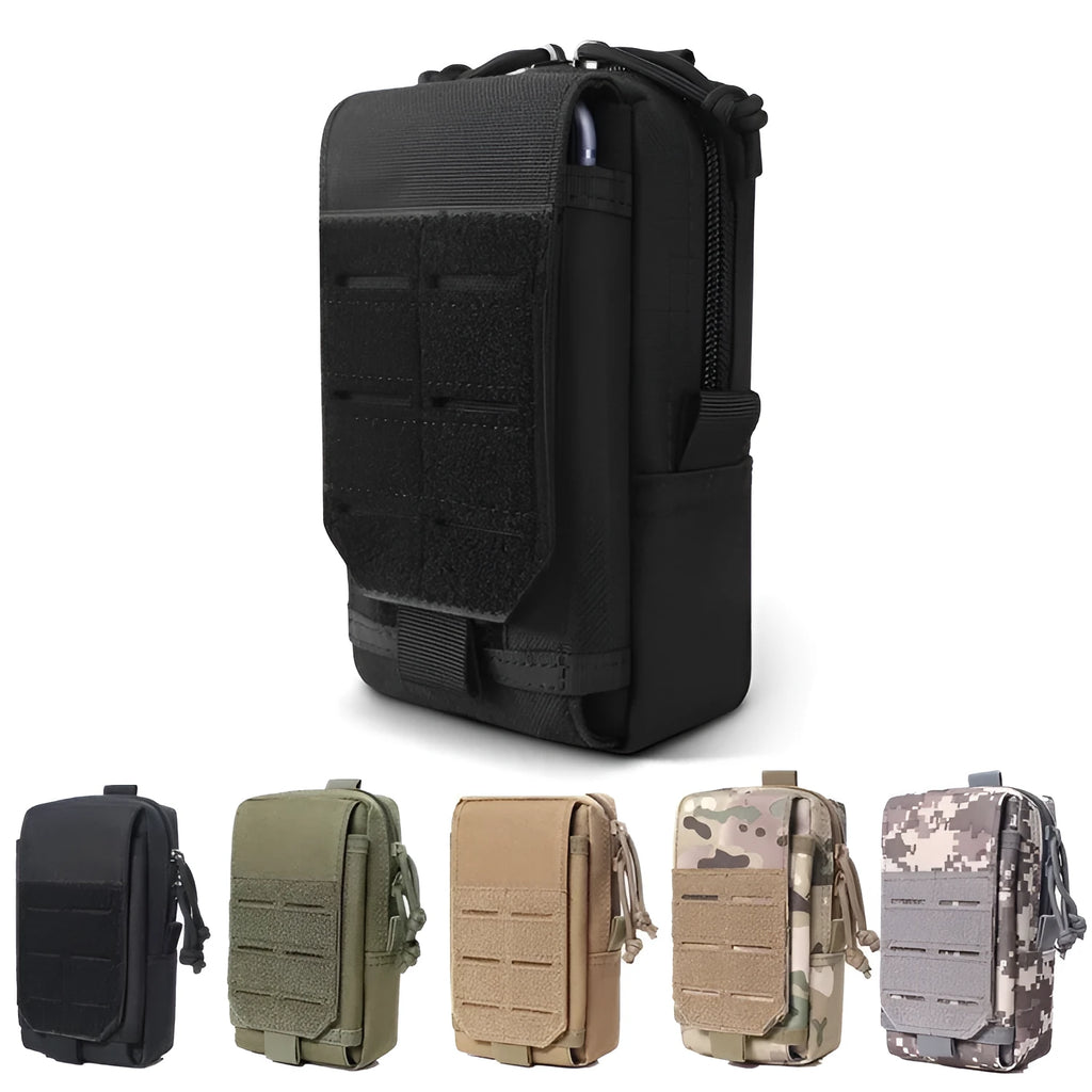 Military fan phone bag casual tactical waist bag with plaid zipper closure in black green khaki