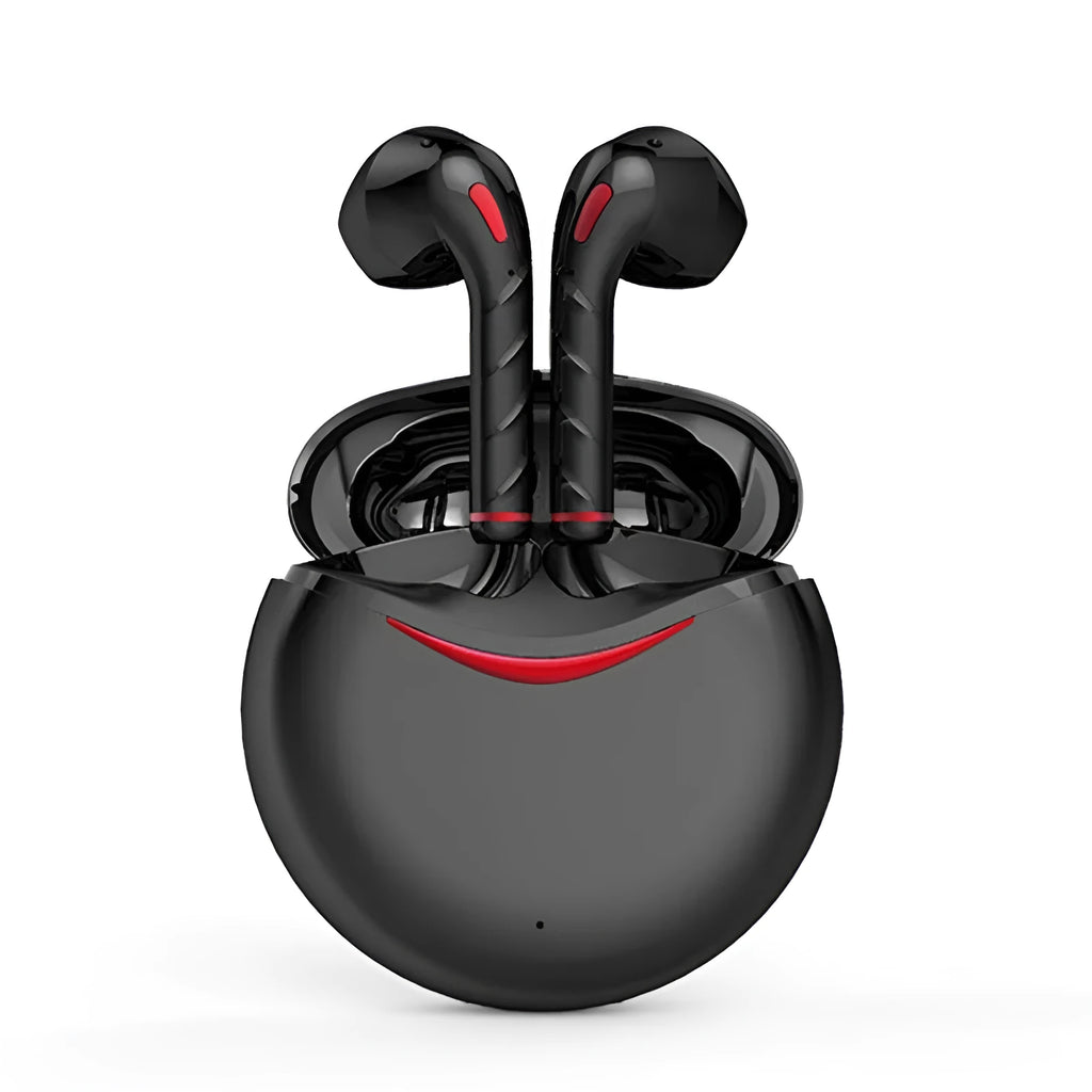 T1 TWS Bluetooth 5.0 Type-C sports earphone in black with charging case and earbuds visible