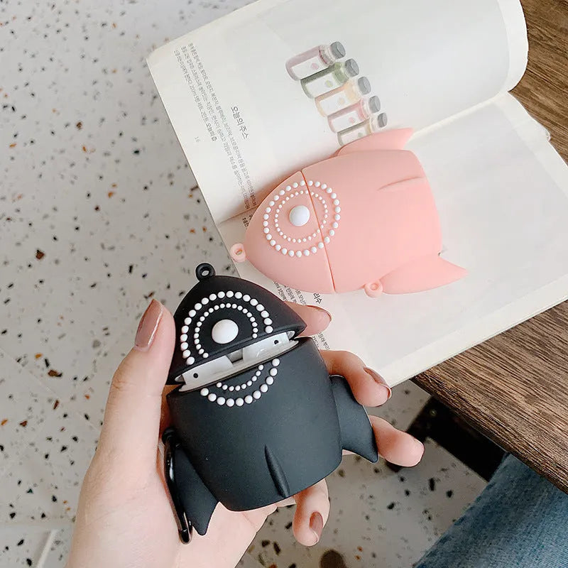 Black and pink silicone protective covers for AirPods 1 and 2 charging cases