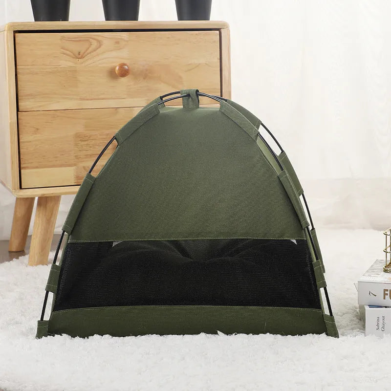 Cat tent cooling mat pet bed with cushion in military green, size L, for small dogs and cats