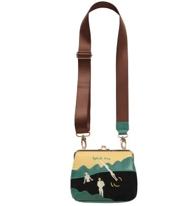 Vintage velvet bag women's canvas embroidered messenger bag with 120cm adjustable strap