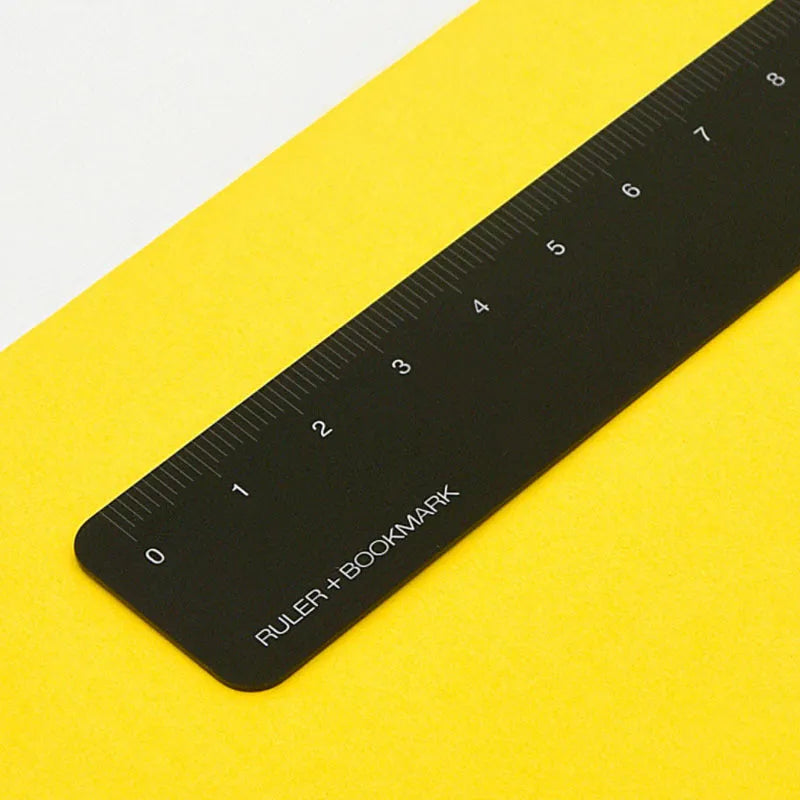 Aluminium bookmark ruler with 15cm laser-engraved scale in black or silver colour