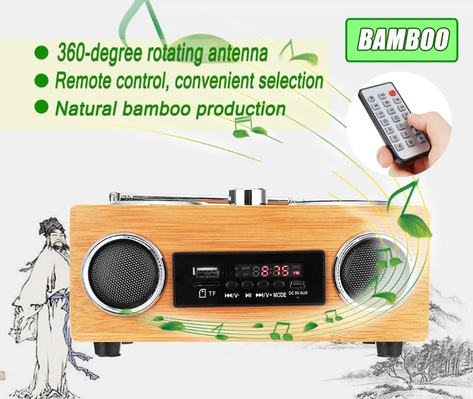 Wood-finish Bluetooth speaker with two-channel stereo and 15-metre range